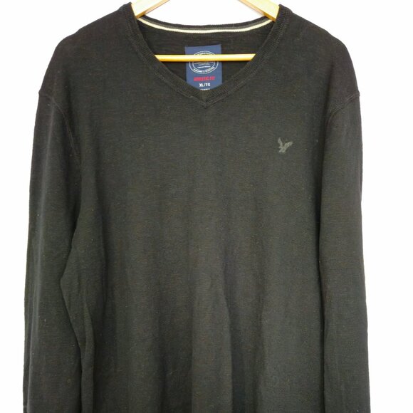 Mens Pullover V-Neck long sleeve thin fleece Black XL American Eagle Outfitters - Picture 1 of 7